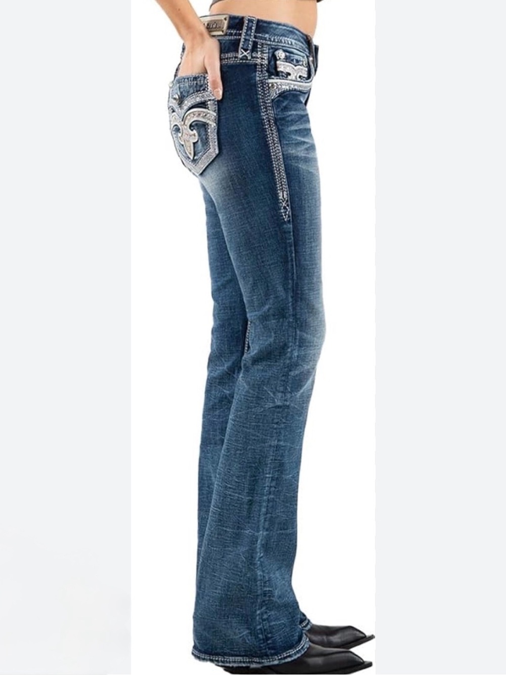 Rock Revival Blue Embellished Bootcut Jeans used excellent condition